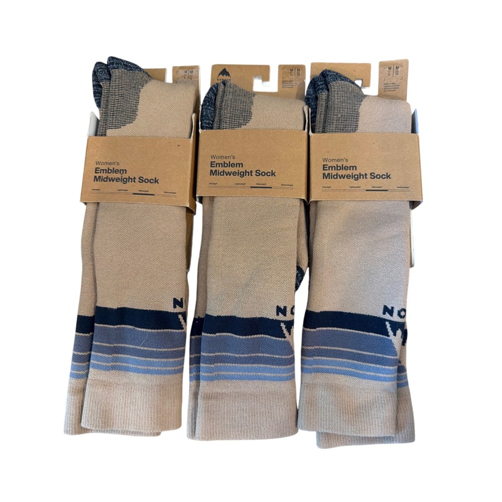 3 Pair Burton Women's Emblem Mid weight Socks snowboard ski taupe M/L NWT